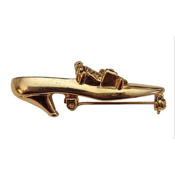 1928 Brand Gold Tone Clear Rhinestone Shoe Brooch Pin K690 - Picture 3 of 8